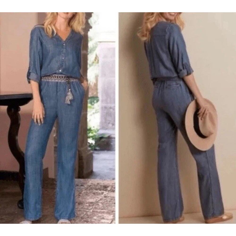 Soft Surroundings Chambray Dulce Jumpsuit Denim size PM